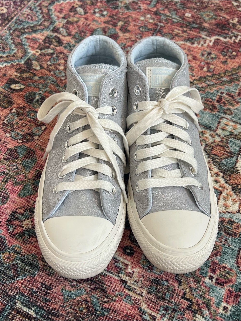Women’s Converse Madison Mid Sneakers in Winter Slay Silver Glitter Size 7 - Picture 2 of 8